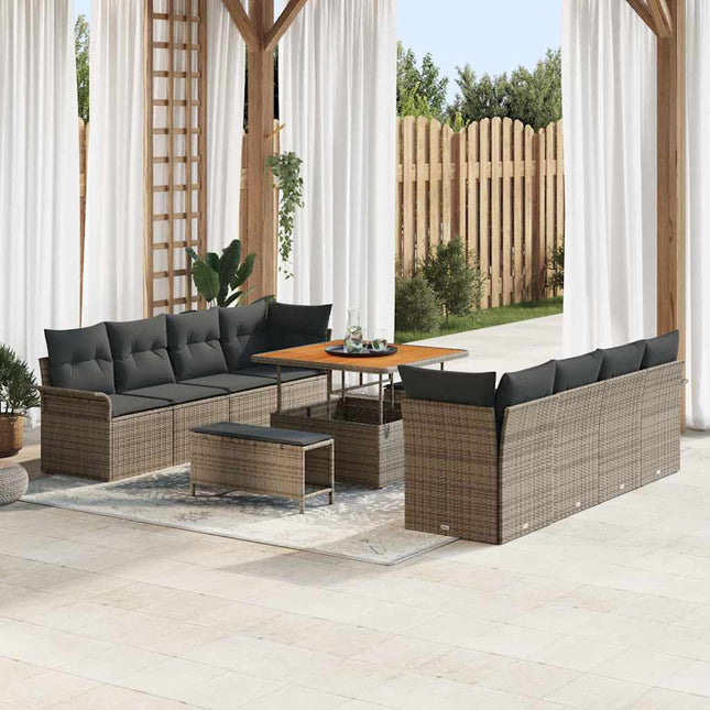 Havesofa Sæt med pude 11 pcs Grå polyrattan