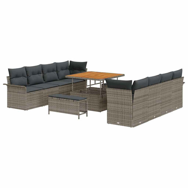 Havesofa Sæt med pude 11 pcs Grå polyrattan