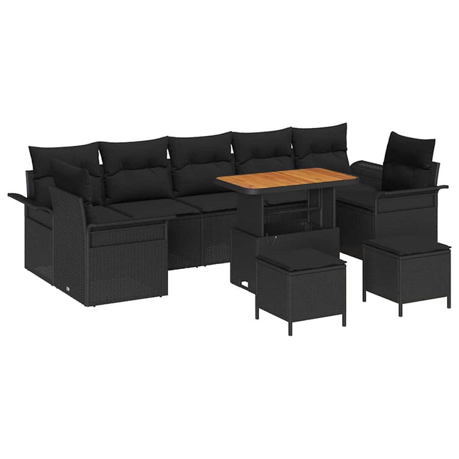Havesofa Sæt med pude 10 pcs Sort polyrattan