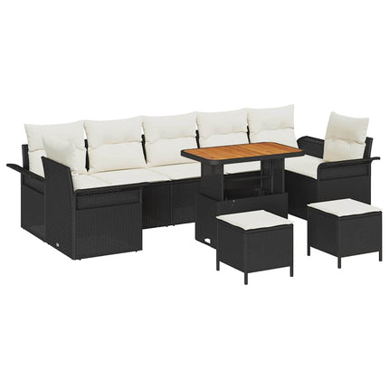 Havesofa Sæt 10 stk. Sort polyrattan