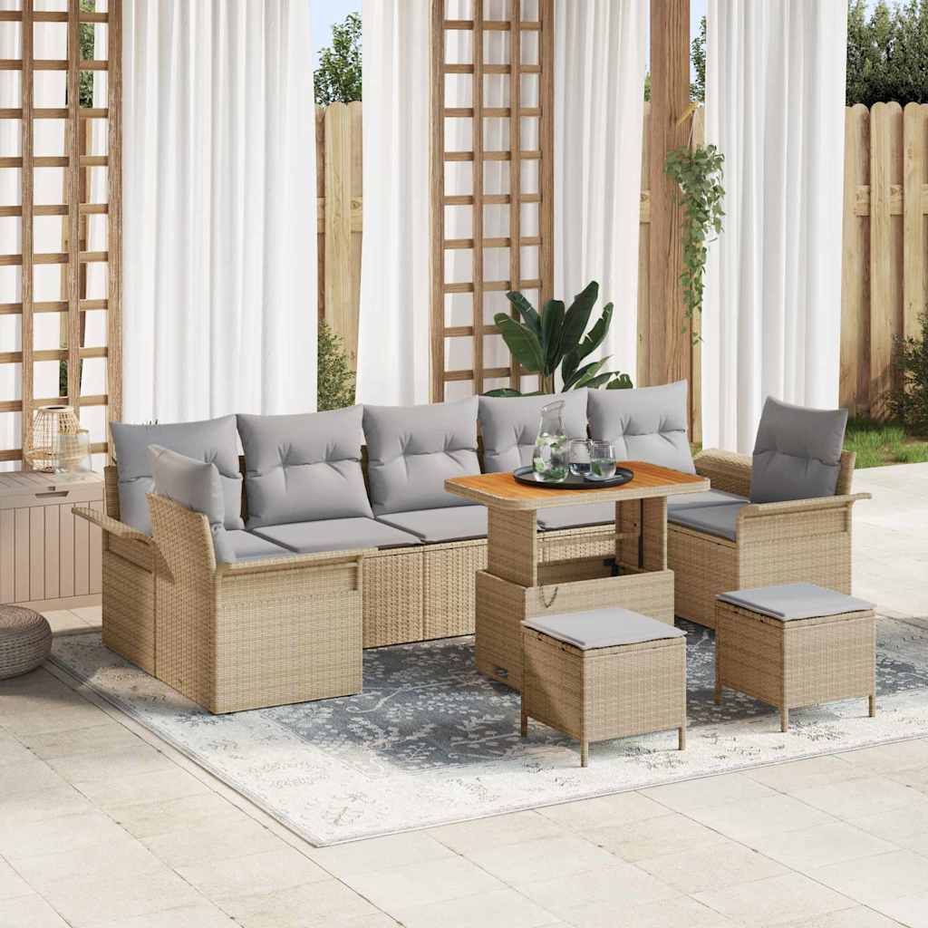 Havesofa Sæt med pude 10 pcs Beige polyrattan