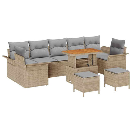 Havesofa Sæt med pude 10 pcs Beige polyrattan
