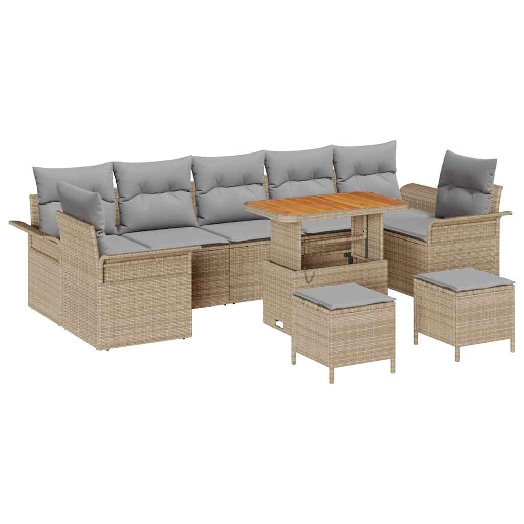 Havesofa Sæt med pude 10 pcs Beige polyrattan