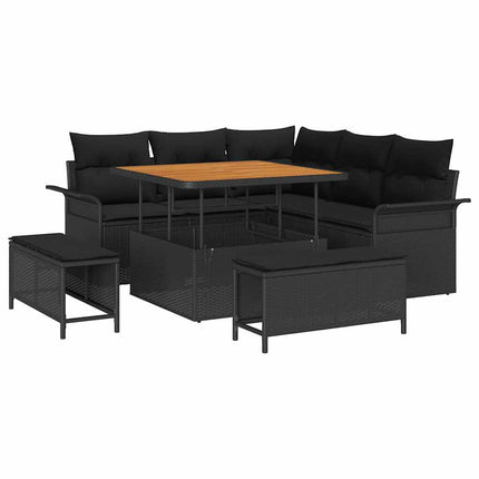 Havesofa Sæt med pude 8 pcs Sort polyrattan