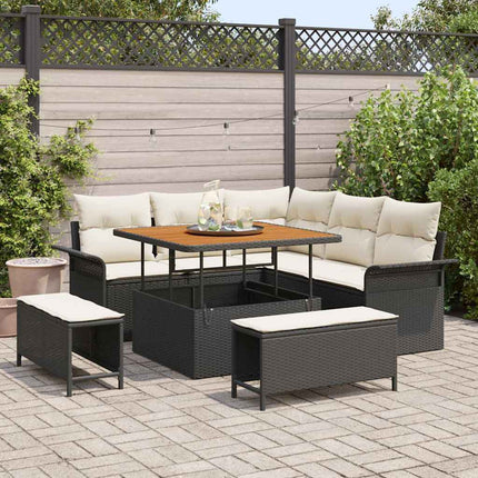 Havesofa Sæt 8 stk. Sort polyrattan