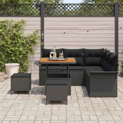 Havesofa Sæt med pude 8 pcs Sort polyrattan
