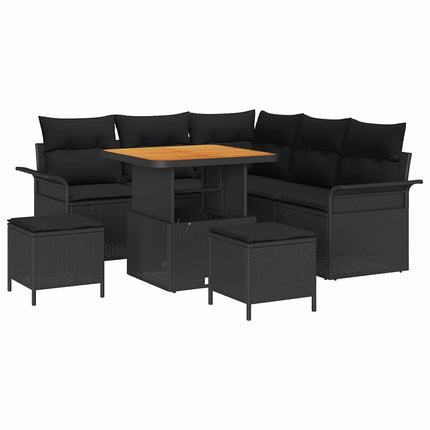 Havesofa Sæt med pude 8 pcs Sort polyrattan