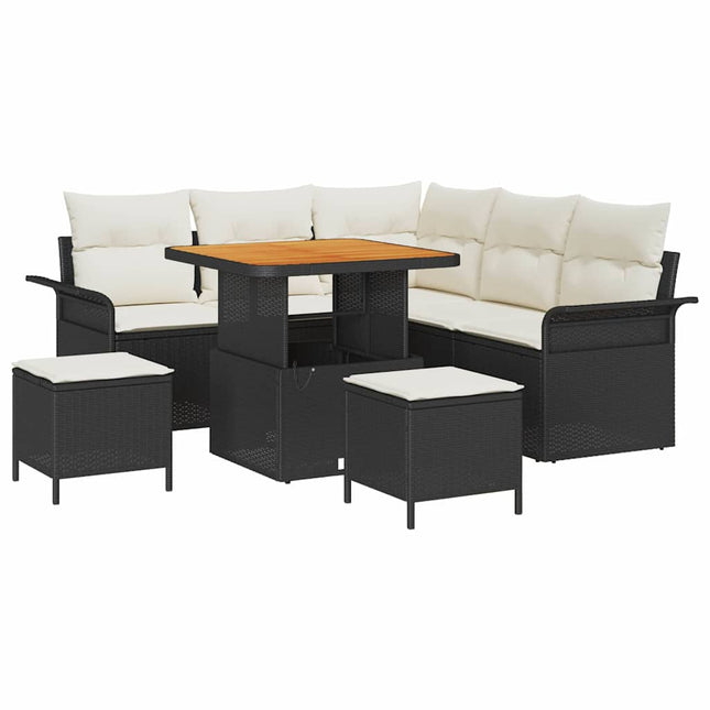 Havesofa Sæt 8 stk. Sort polyrattan