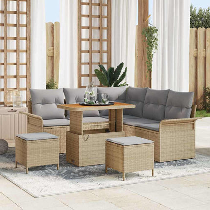 Havesofa Sæt med pude 8 pcs Beige polyrattan