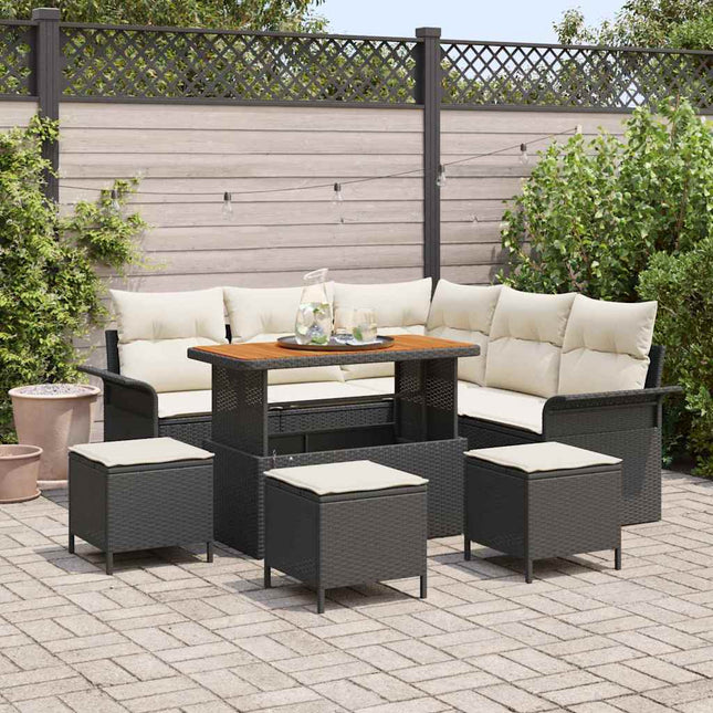 Havesofa Sæt 9 stk. Sort polyrattan