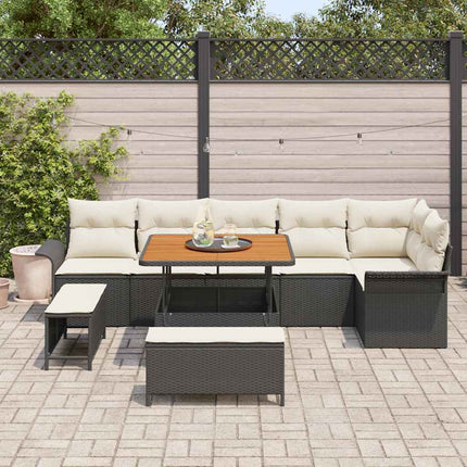 Havesofa Sæt 9 stk. Sort polyrattan