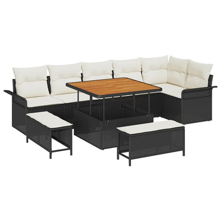 Havesofa Sæt 9 stk. Sort polyrattan