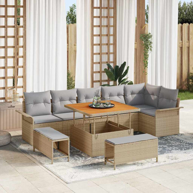 Havesofa Sæt med pude 9 pcs Beige polyrattan
