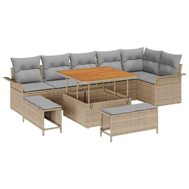 Havesofa Sæt med pude 9 pcs Beige polyrattan
