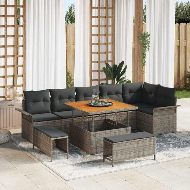 Havesofa Sæt med pude 9 pcs Grå polyrattan
