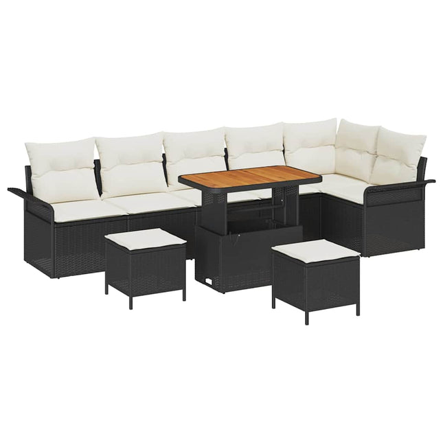Havesofa Sæt med pude 9 pcs Sort polyrattan