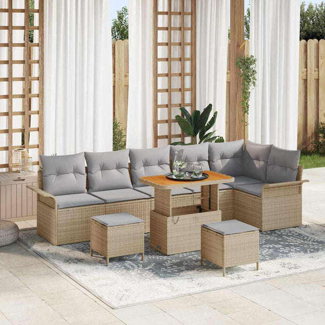 Havesofa Sæt med pude 9 pcs Beige polyrattan