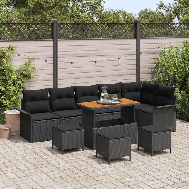 Havesofa Sæt med pude 10 pcs Sort polyrattan
