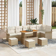 Havesofa Sæt med pude 10 pcs Beige polyrattan