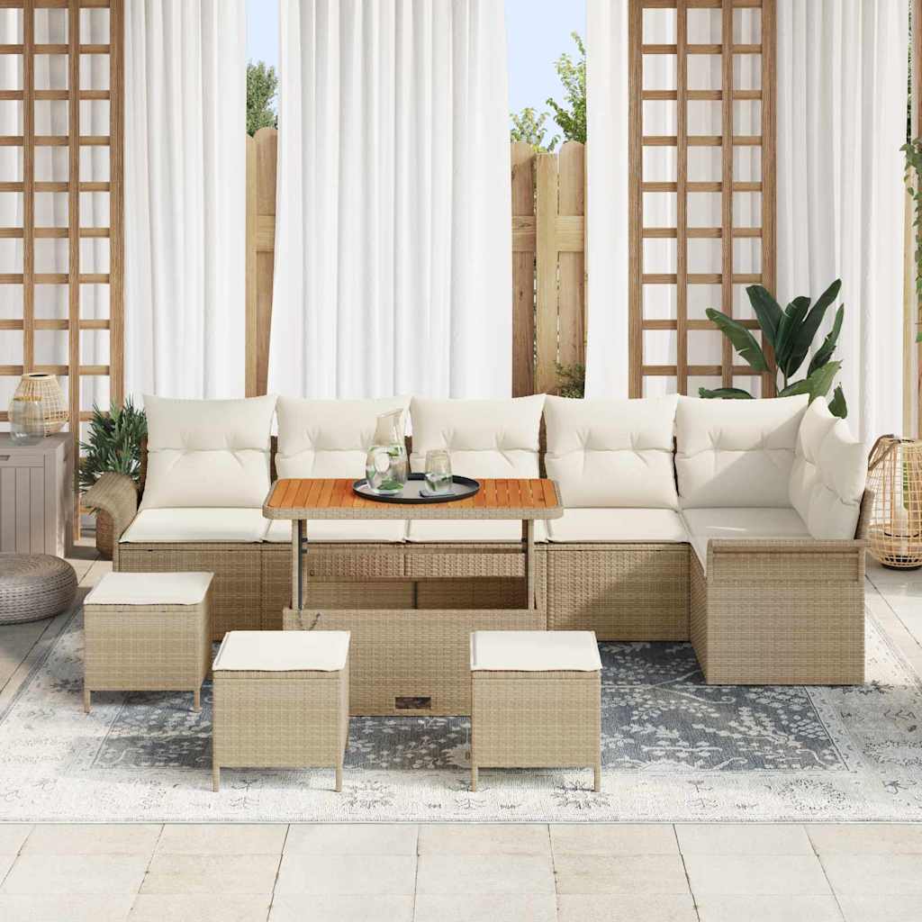 Havesofa Sæt med pude 10 pcs Beige polyrattan