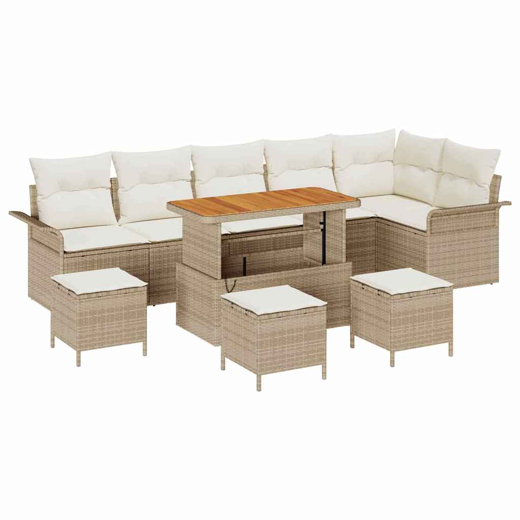 Havesofa Sæt med pude 10 pcs Beige polyrattan