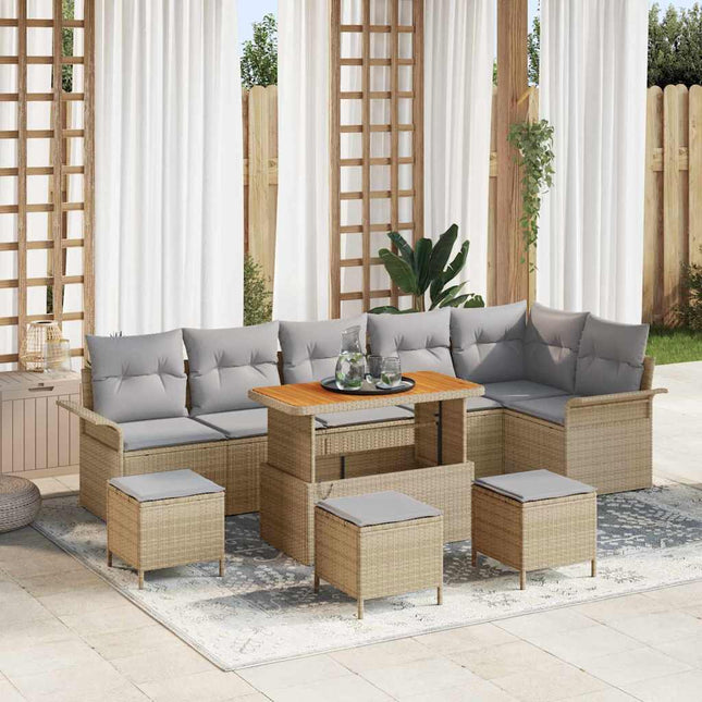 Havesofa Sæt med pude 10 pcs Beige polyrattan
