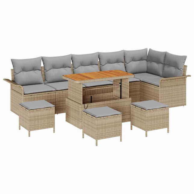 Havesofa Sæt med pude 10 pcs Beige polyrattan