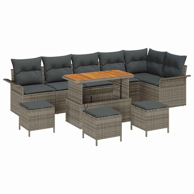 Havesofa Sæt med pude 10 pcs Grå polyrattan
