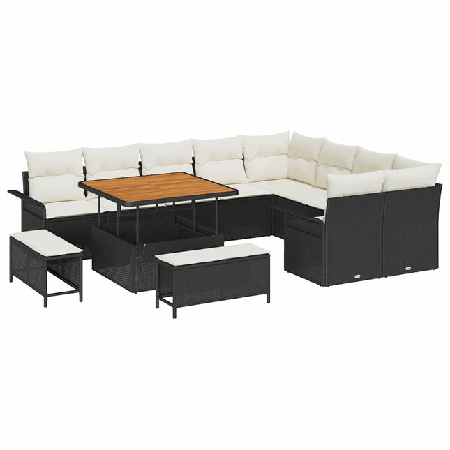 Havesofa Sæt med pude 12 pcs Sort polyrattan