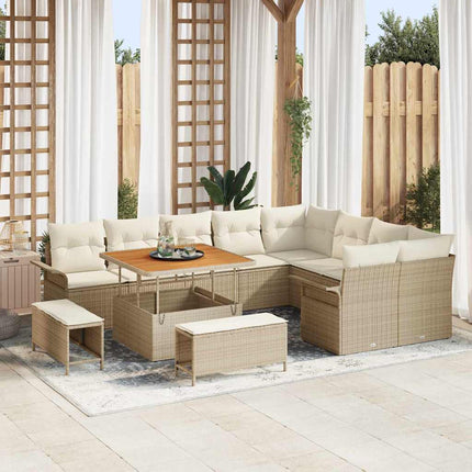 Havesofa Sæt med pude 12 pcs Beige polyrattan