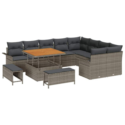 Havesofa Sæt med pude 12 pcs Grå polyrattan
