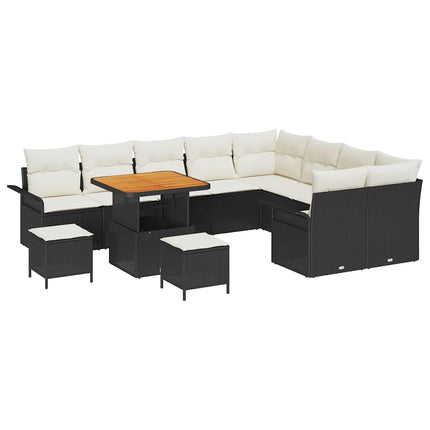 Havesofa Sæt 12 stk. Sort polyrattan