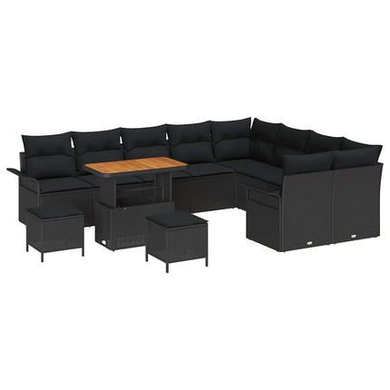 Havesofa Sæt med pude 12 pcs Sort polyrattan