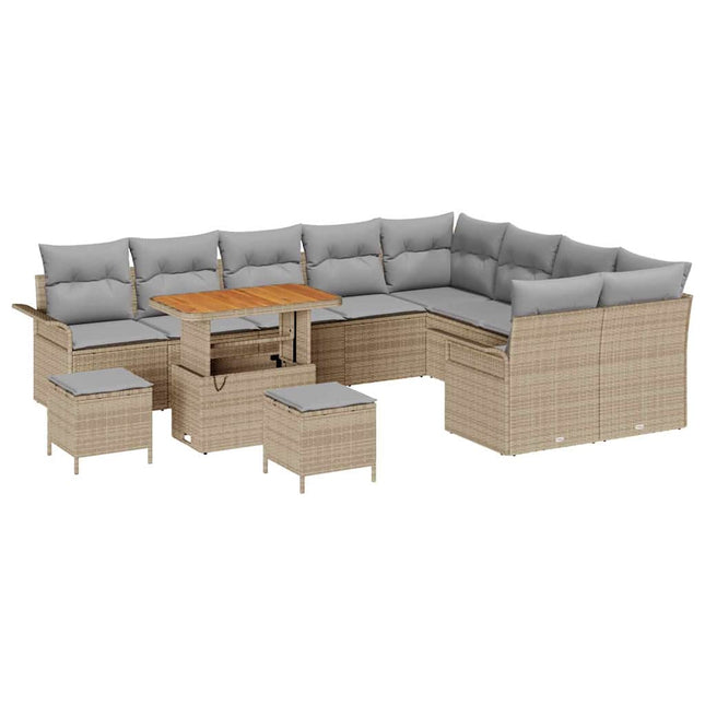 Havesofa Sæt med pude 12 pcs Beige polyrattan