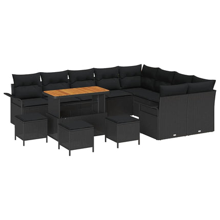 Havesofa Sæt med pude 13 pcs Sort polyrattan