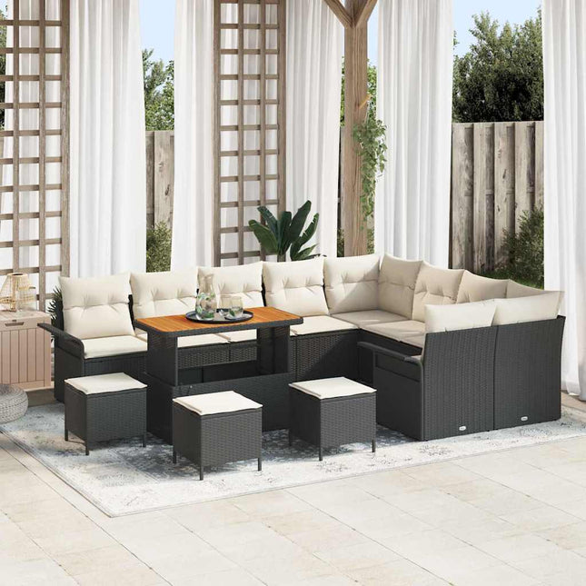 Havesofa Sæt med pude 13 pcs Sort polyrattan
