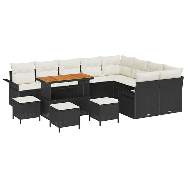 Havesofa Sæt med pude 13 pcs Sort polyrattan