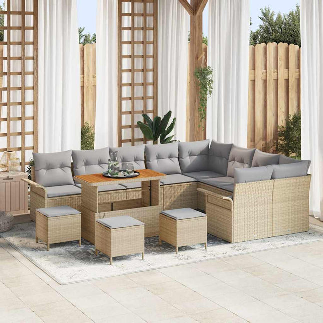 Havesofa Sæt med pude 13 pcs Beige polyrattan