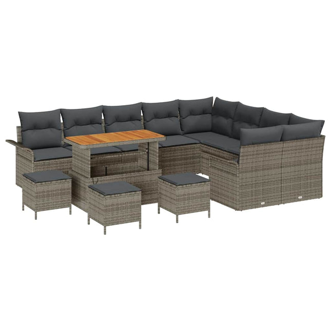 Havesofa Sæt med pude 13 pcs Grå polyrattan