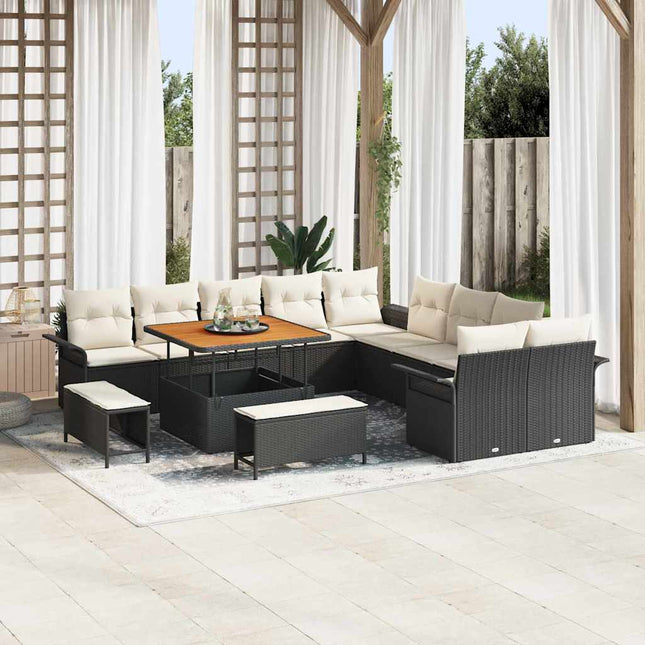 Havesofa Sæt med pude 13 pcs Sort polyrattan