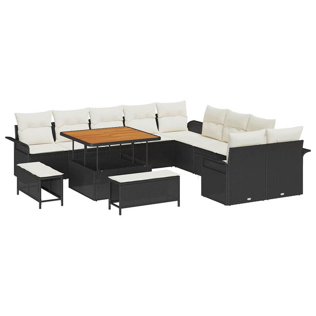 Havesofa Sæt med pude 13 pcs Sort polyrattan