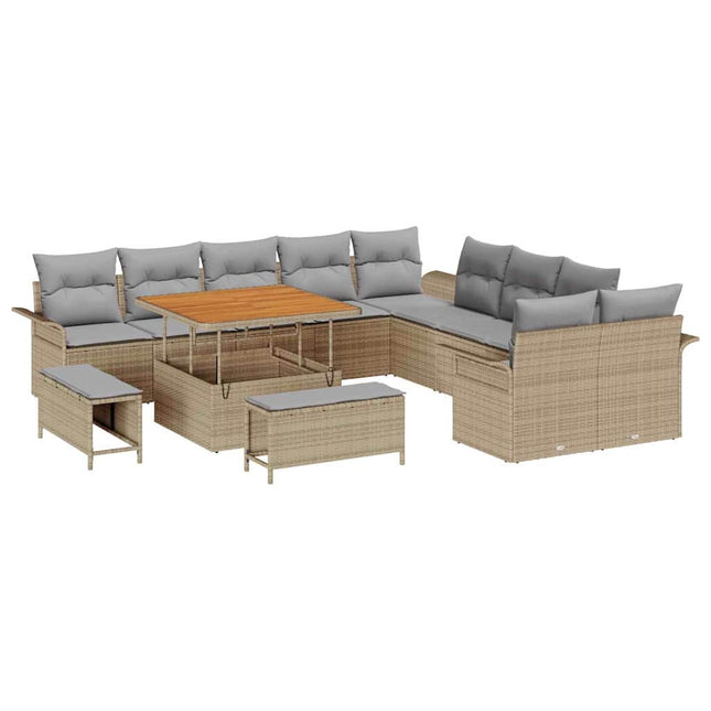 Havesofa Sæt med pude 13 pcs Beige polyrattan