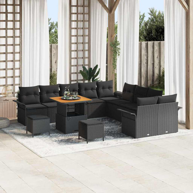 Havesofa Sæt med pude 13 pcs Sort polyrattan