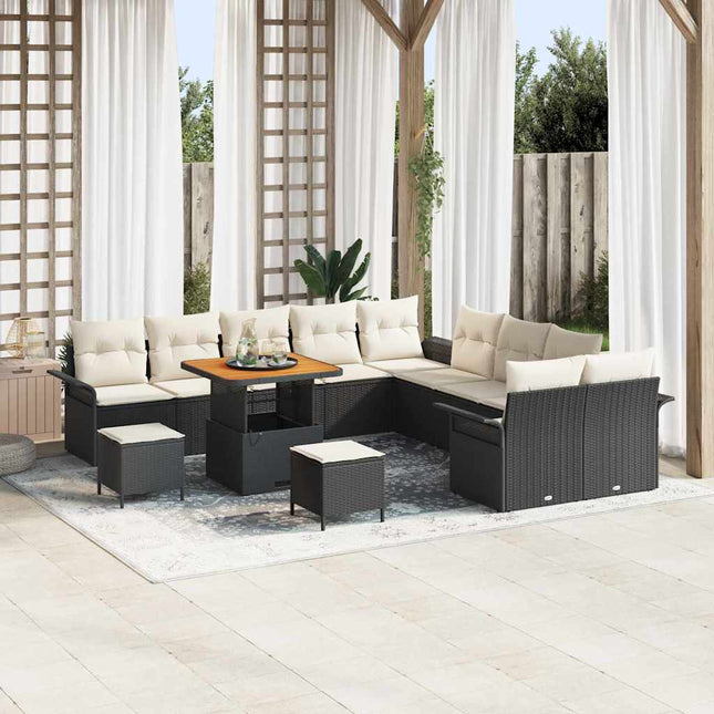 Havesofa Sæt med pude 13 pcs Sort polyrattan