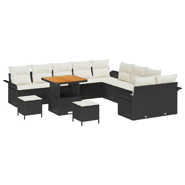 Havesofa Sæt med pude 13 pcs Sort polyrattan