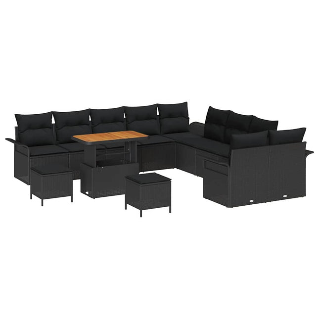 Havesofa Sæt med pude 13 pcs Sort polyrattan