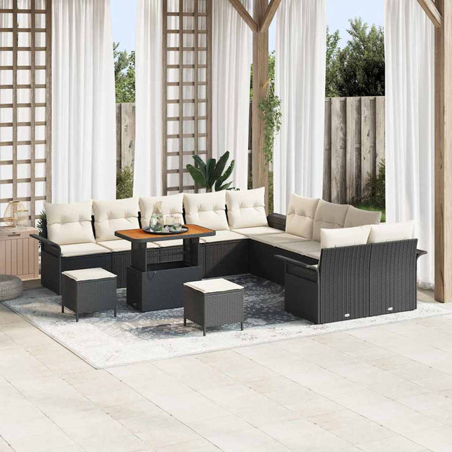 Havesofa Sæt med pude 13 pcs Sort polyrattan