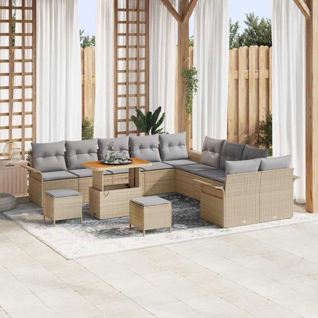 Havesofa Sæt med pude 13 pcs Beige polyrattan