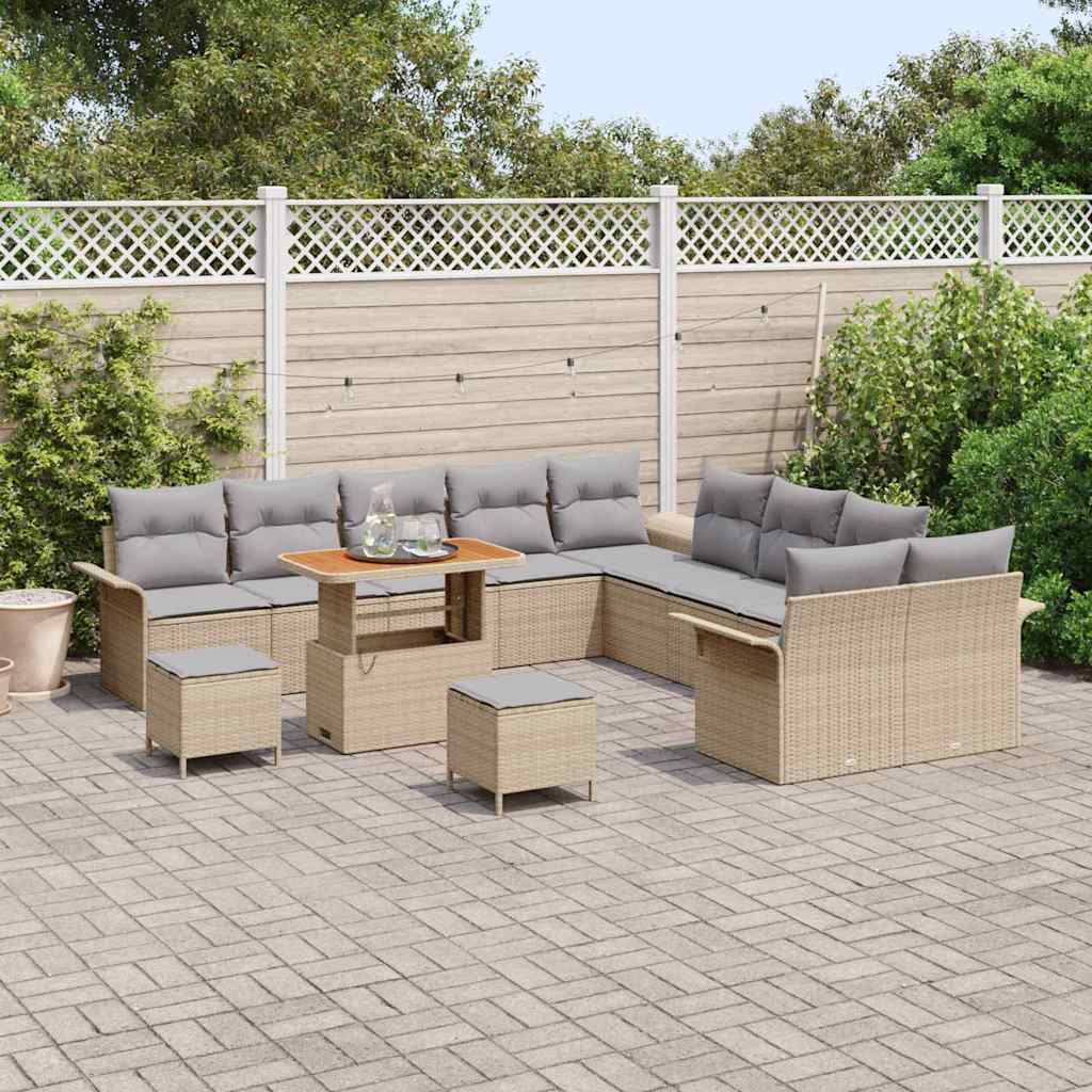 Havesofa Sæt med pude 13 pcs Beige polyrattan