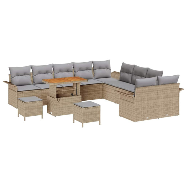 Havesofa Sæt med pude 13 pcs Beige polyrattan